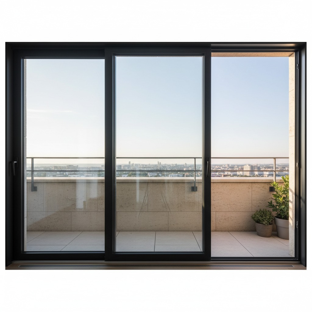 porta balcão linha suprema preta de 3 folhas
